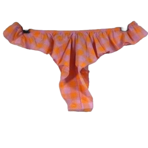 NWT Savage X Fenty Gingham Remix Unlined Plunge Bra 38D Ruffle M Thong 2 pc set - Picture 6 of 9